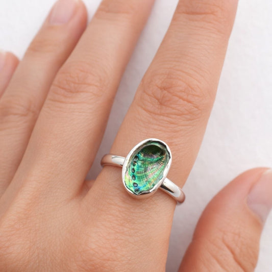 Paua Shell Story Sterling Silver Ring (12mm)
