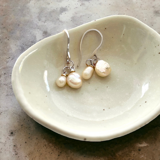 Baroque Pearl Perfectly Imperfect Mother & Child Hook Earrings  -Stainless Steel