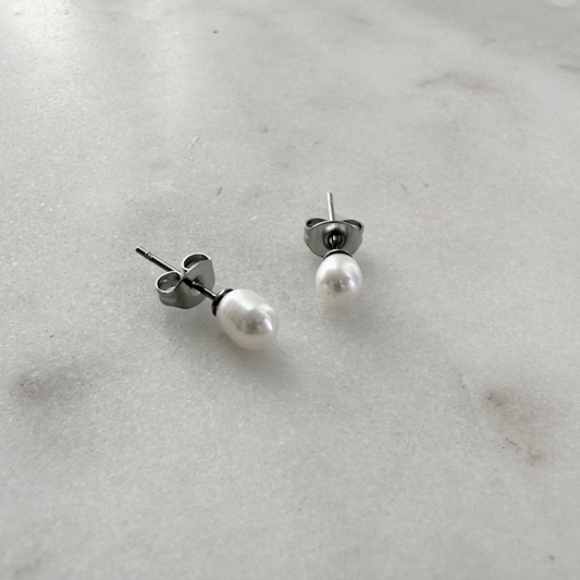 Tiny Freshwater Floral Bud Pearl Stud Earrings