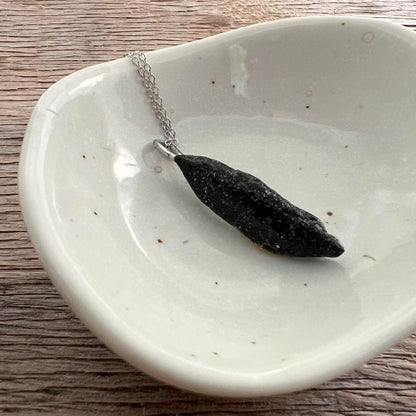 Pohutukawa Leaf Perfect Imperfection Black Beachsand Small Pendant Necklace