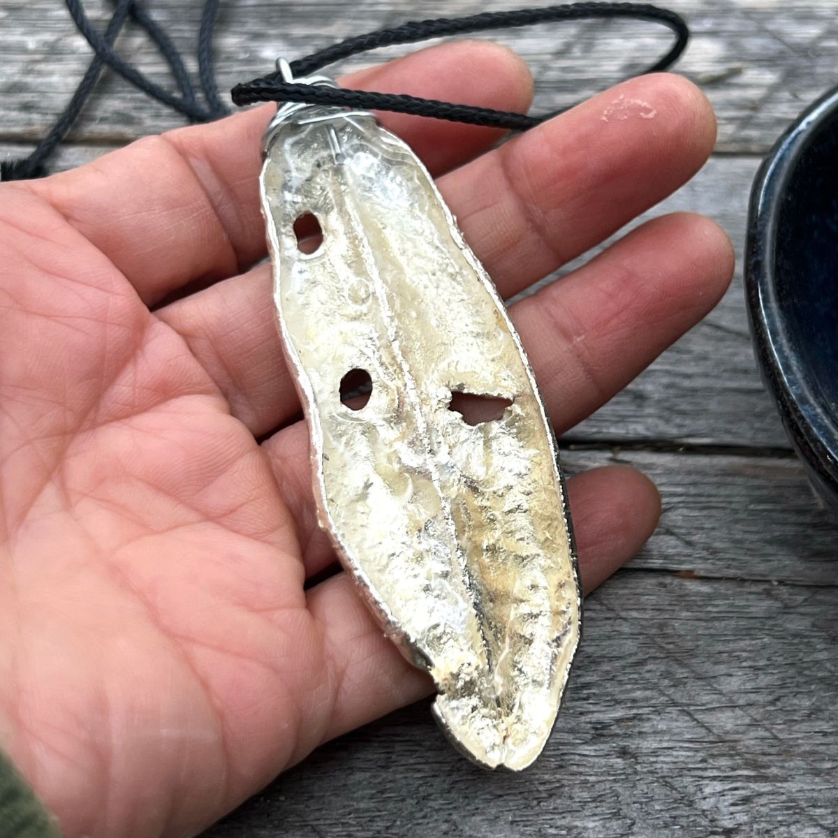 BCFM Early Bird Day 3 (20 Nov): (BF02) Pohutukawa Leaf With Holes Cord Necklace