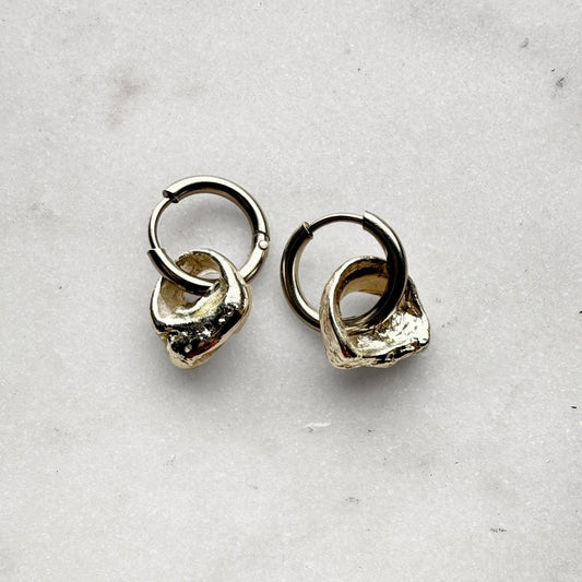 Weathered pupu sea snail shell hoop earrings, handmade jewellery