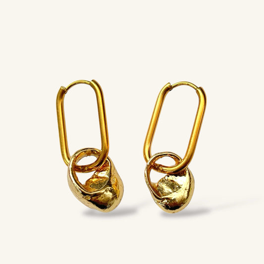 Worn out Sea Snail Shell (Pupu Nerida) Oval Hoop Earrings