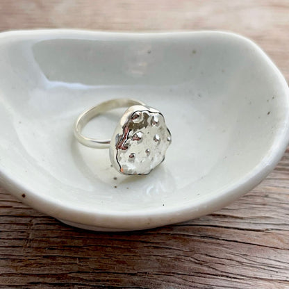 Kina Sea Urchin Shell Broken Silver 15-20mm Adjustable Sterling Silver Ring