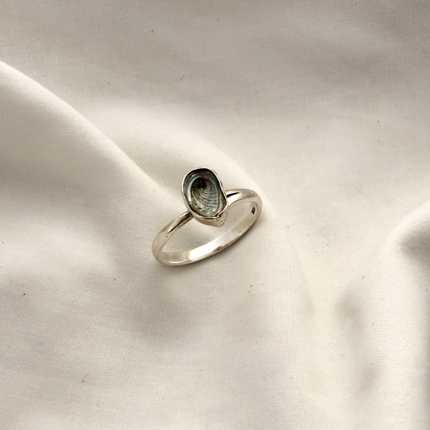 Paua shell sterling silver ring, handmade New Zealand jewellery
