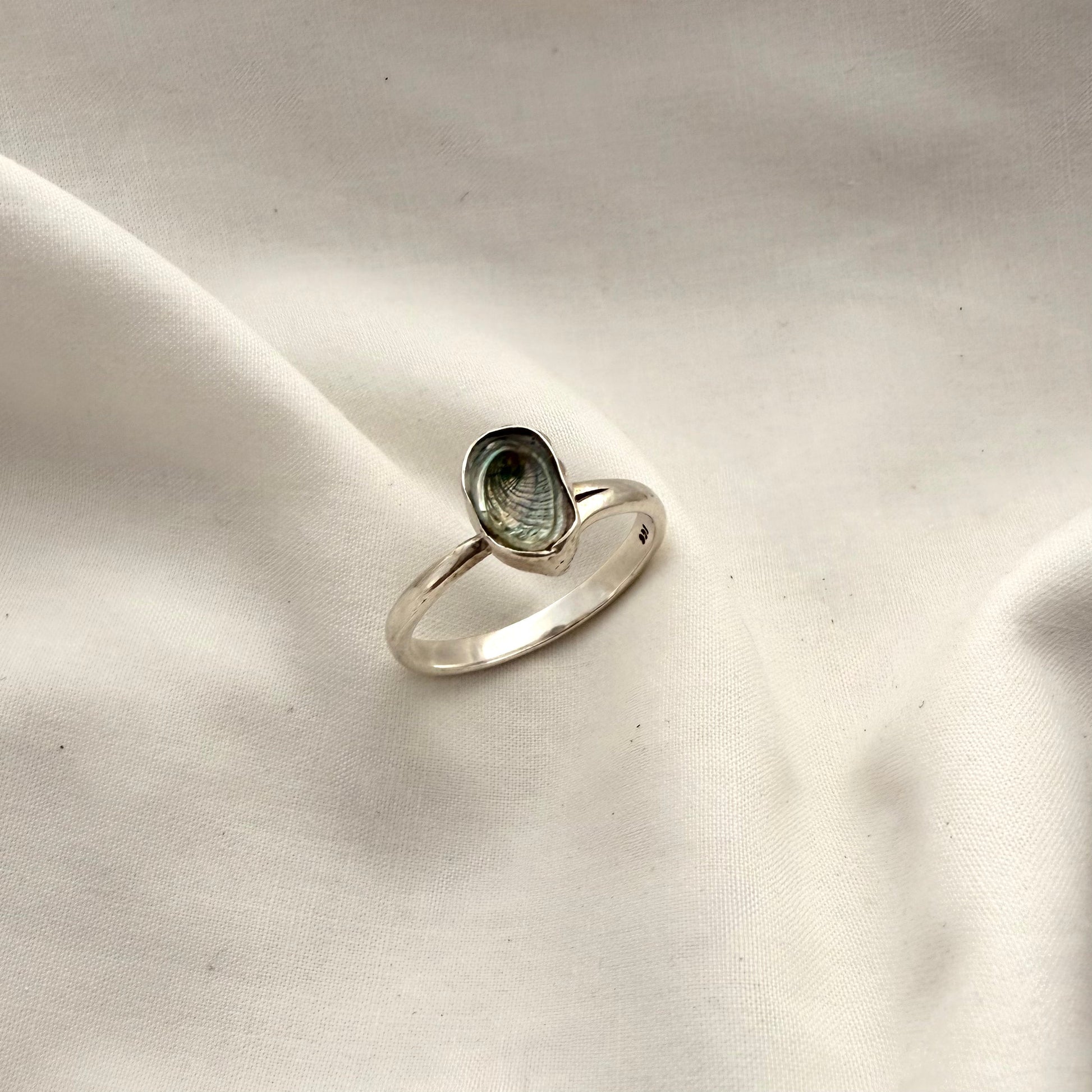 Paua shell sterling silver ring, handmade New Zealand jewellery