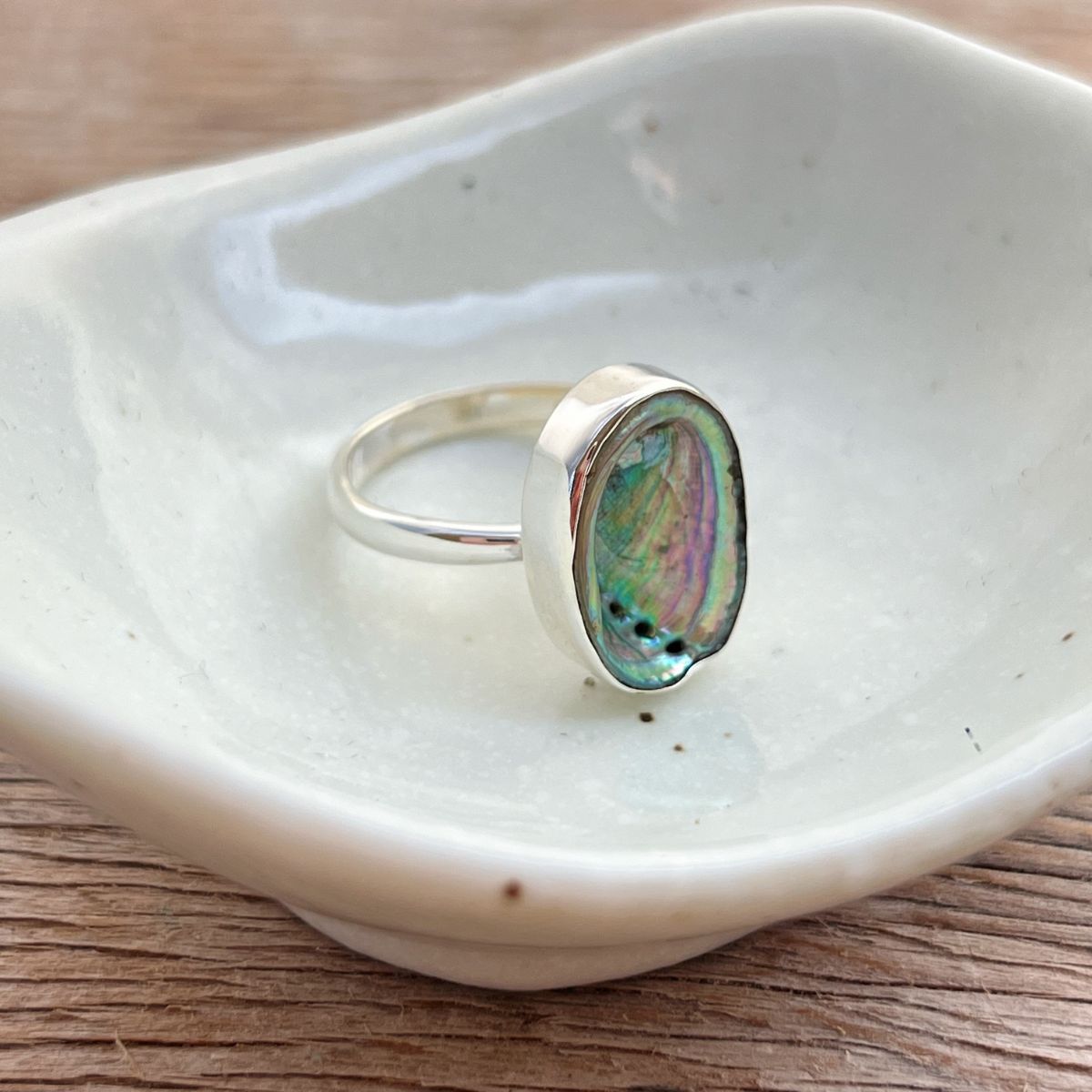 Farm Paua Shell Adjustable Sterling Silver Ring (18-20mm)