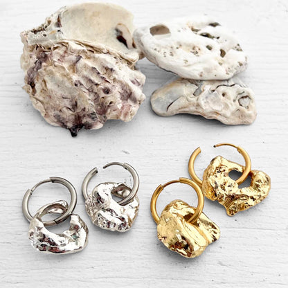 Worn Out Oyster Shell Hoop Earrings