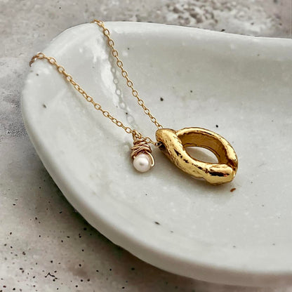 Sea Snail Whelk Shell & Baby Pearl Weathered But Wondrous Necklace