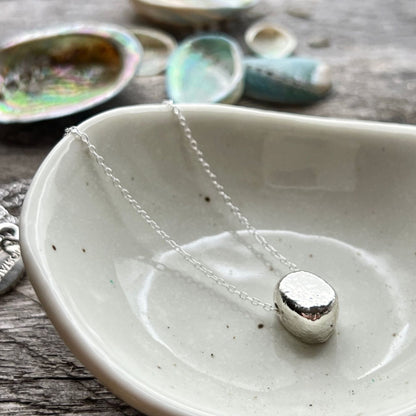 Single Paua Shell Embedded In Silver Claystone Necklace