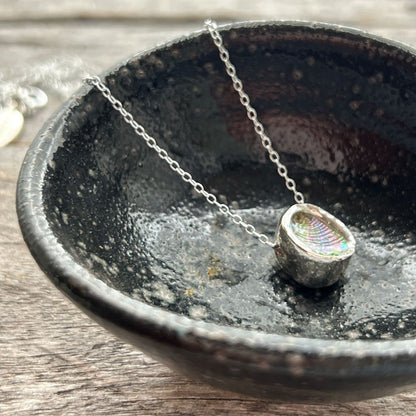 Single Paua Shell Embedded In Silver Claystone Necklace