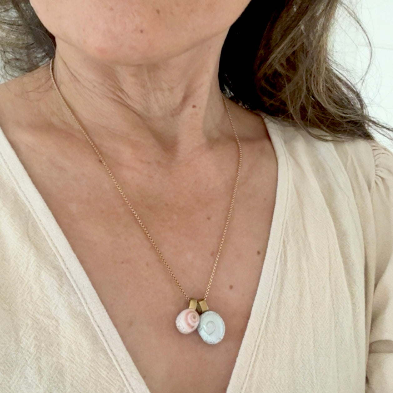 Ram's Horn Squid & Pinwheel Shell Pair Necklace