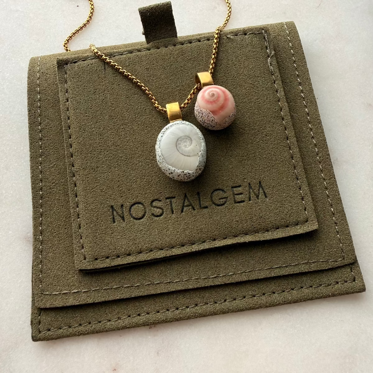 Ram's Horn Squid & Pinwheel Shell Pair Necklace
