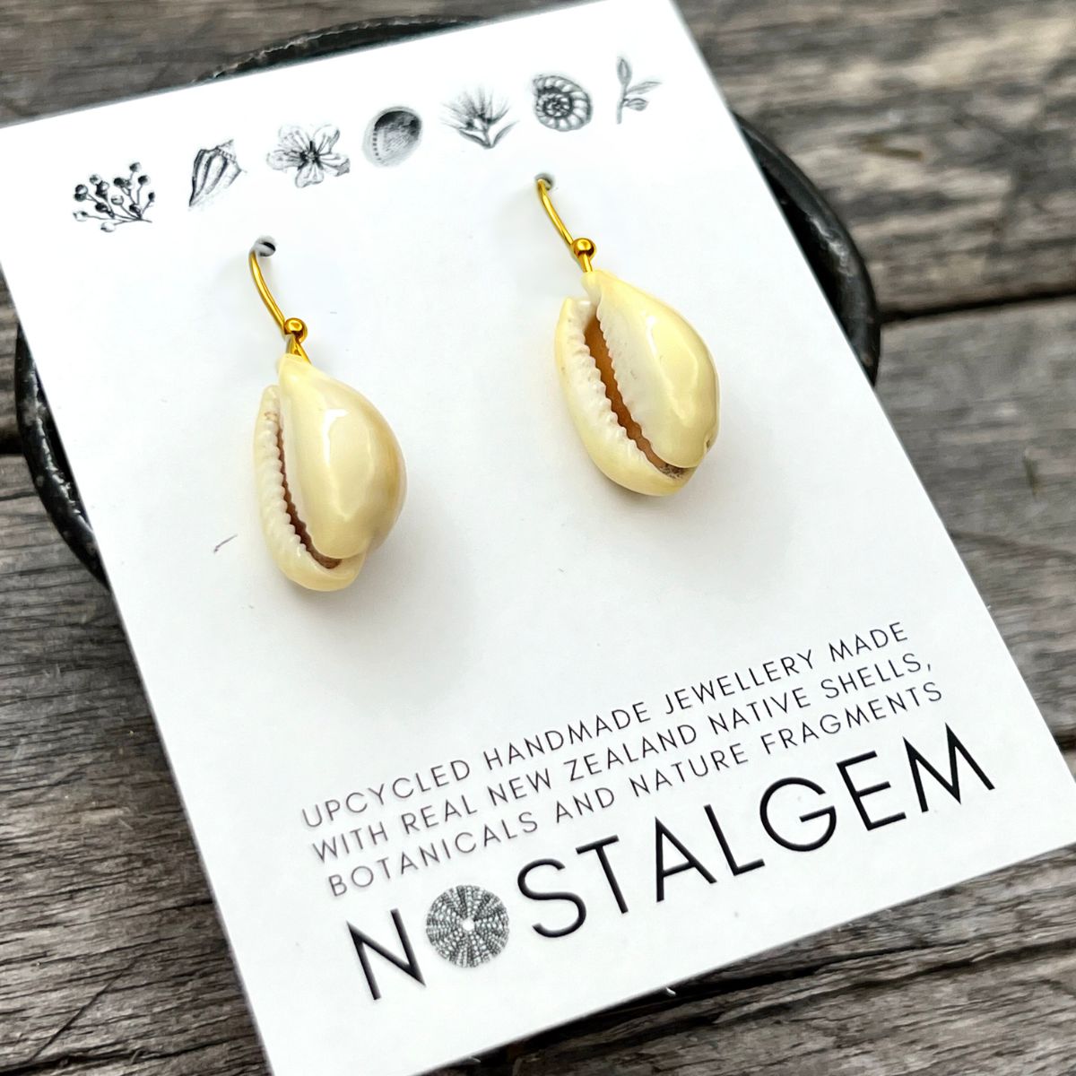 SS27 - Beachy Cowrie Shell U-Hook Earrings (Gold Plated Stainless Steel)