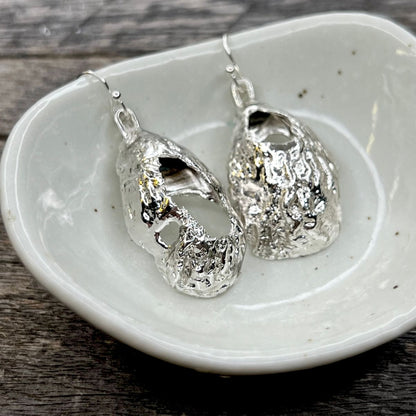 SS38 Weather But Wondrous Oyster Shell Earrings  Silver Dipped