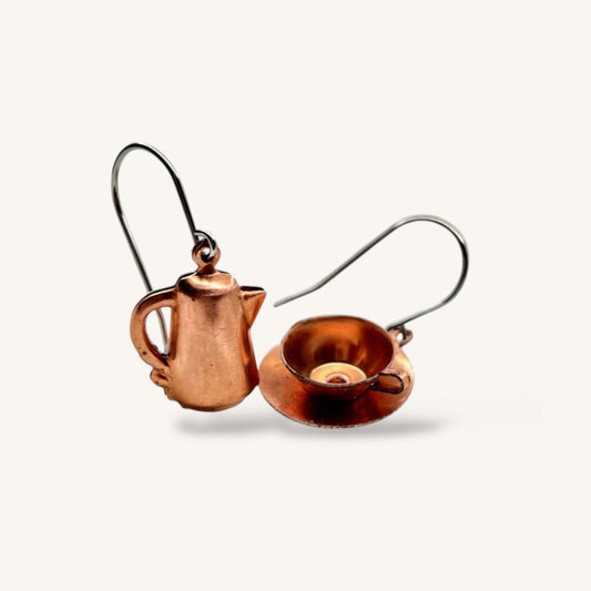 Vintage Copper Coffee/Tea Pot & Cup Charm Earrings