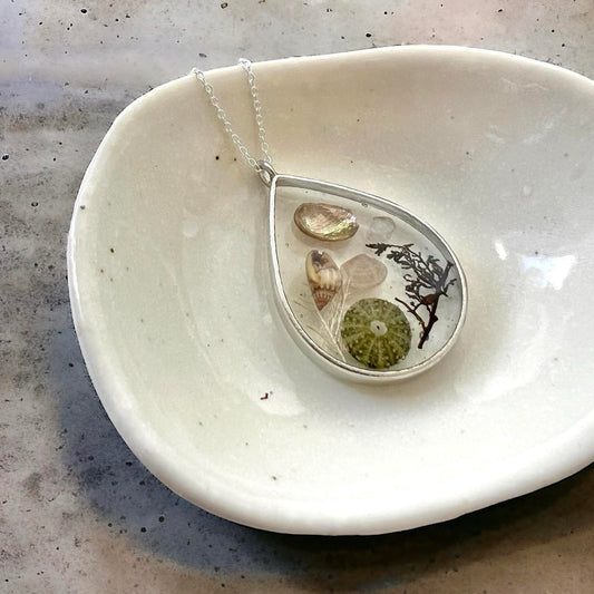 Tiny Tidal Treasures Teardrop Pendant With Tiny Kina Silver Necklace
