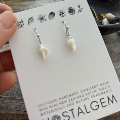 BCFM Early Bird Day 2 (19 Nov): (BT07) Tiny White Whelk Shell Hook Earrings No Box