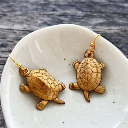 Vintage Turtle Slow But Sure Charm Earrings