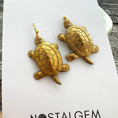 Vintage Turtle Slow But Sure Charm Earrings