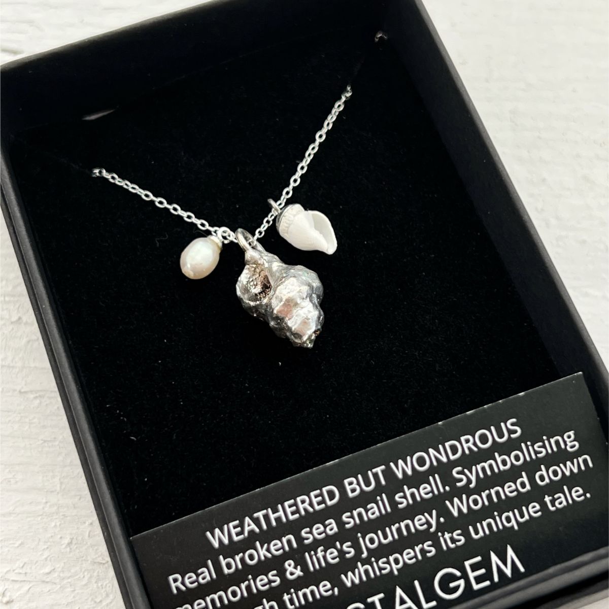 Silver Whelk Shells & Pearl Trio Cluster Necklace