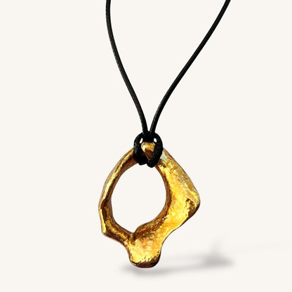 Weathered But Wondrous Sea Snail Whelk Gold Shell Pendant Cord Necklace