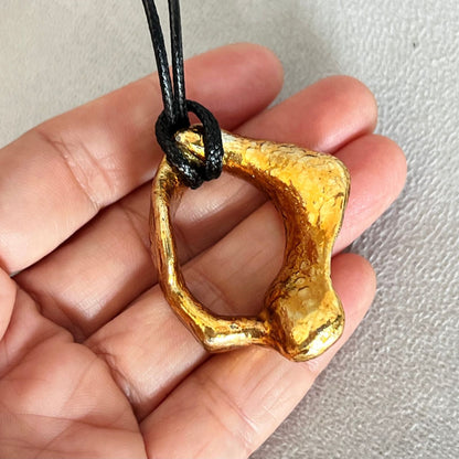 Weathered But Wondrous Sea Snail Whelk Gold Shell Pendant Cord Necklace