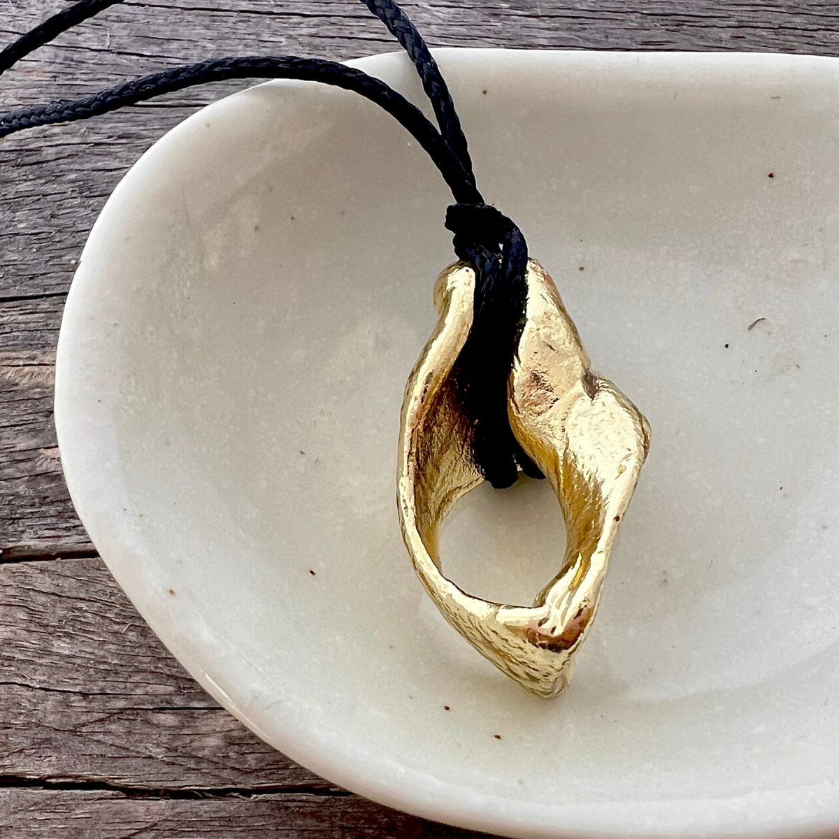 Weathered But Wondrous Sea Snail Whelk Gold Shell Pendant Cord Necklace