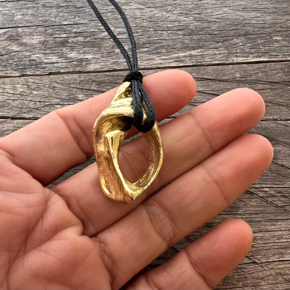 Weathered But Wondrous Sea Snail Whelk Gold Shell Pendant Cord Necklace