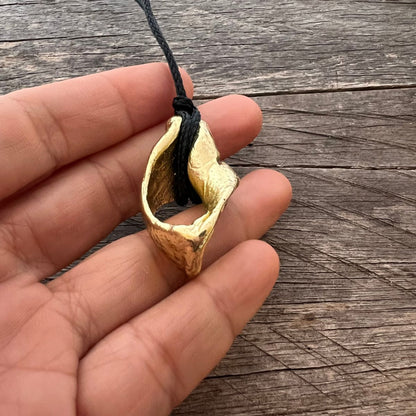 Weathered But Wondrous Sea Snail Whelk Gold Shell Pendant Cord Necklace