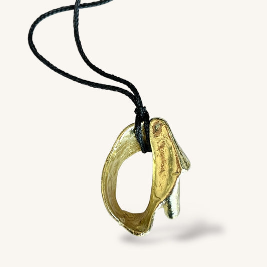 Weathered But Wondrous Sea Snail Whelk Gold Shell Pendant Cord Necklace